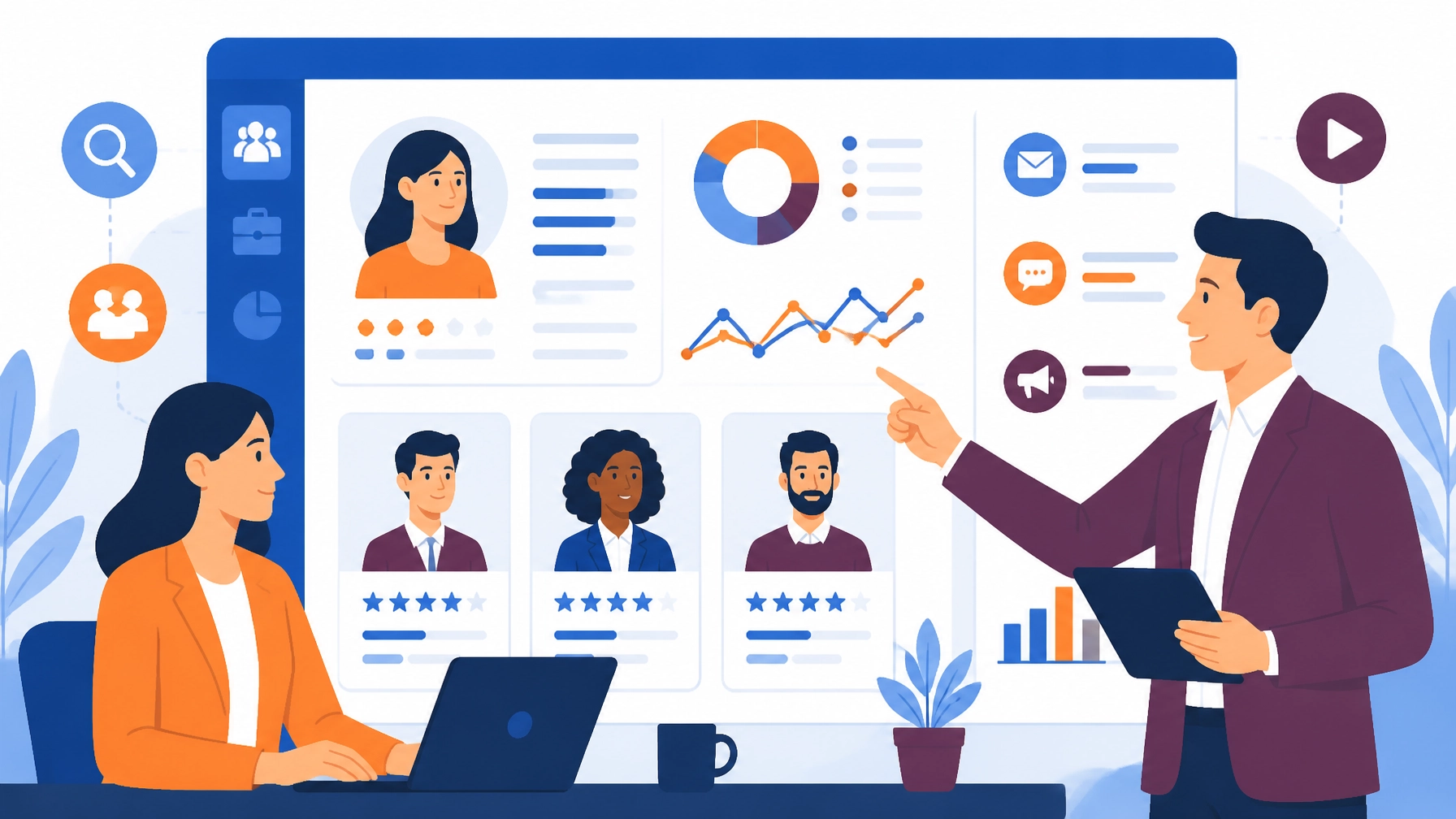 HR professional reviewing AI-powered candidate profiles and predictive analytics for sales hiring in 2026 — Zest City recruitment insight