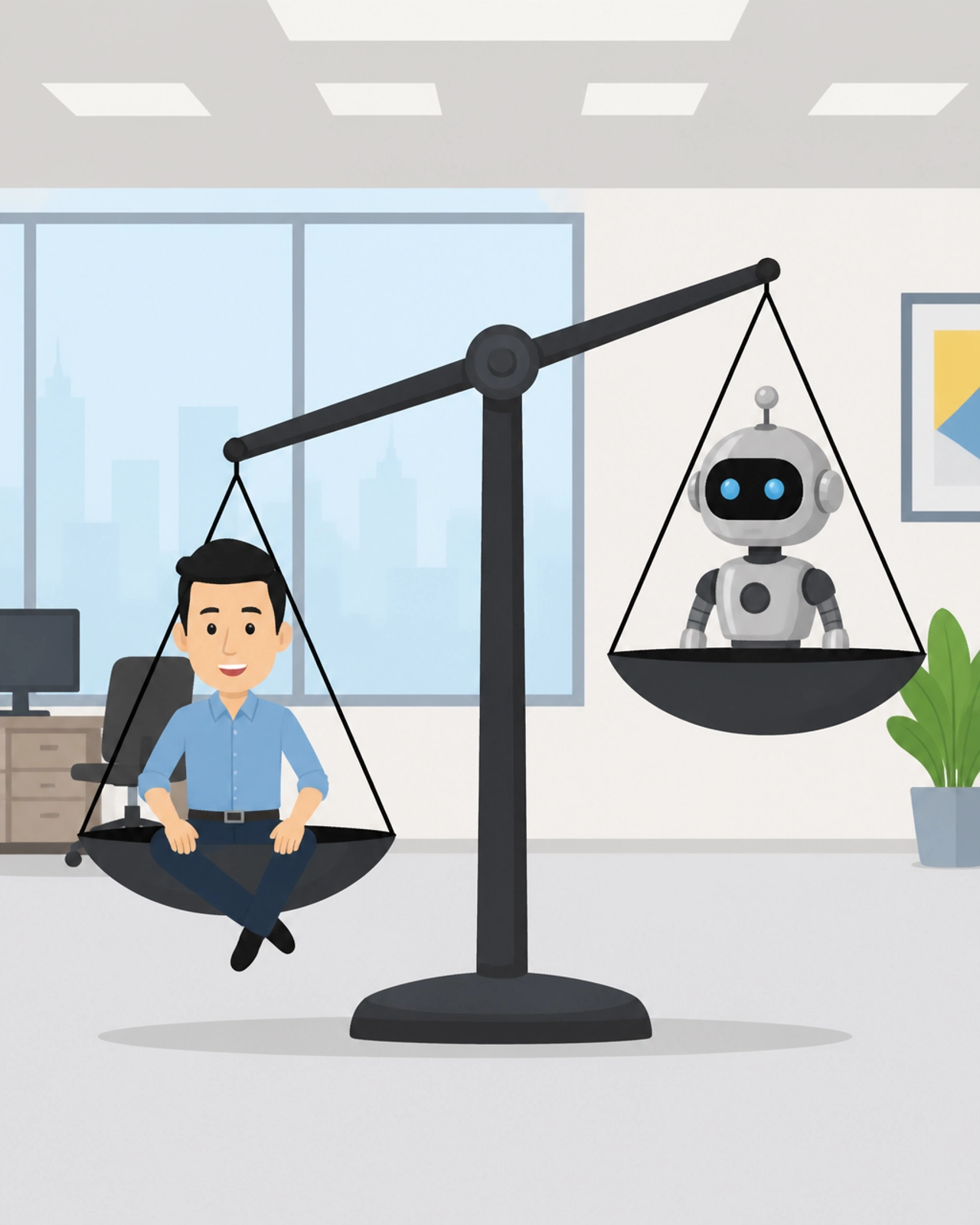 Illustration showing human-generated content outweighing AI content on a trust scale — Zest City digital media insight