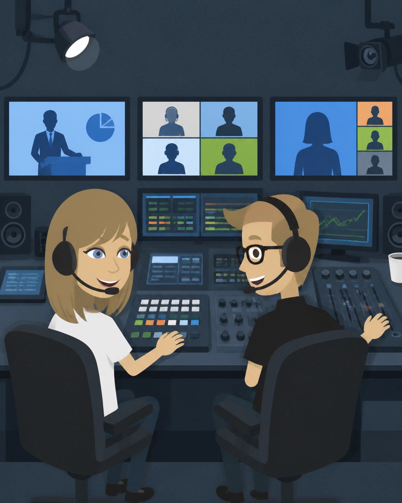 Behind-the-scenes virtual event production team — representing Zest City's specialist digital event staffing and recruitment services
