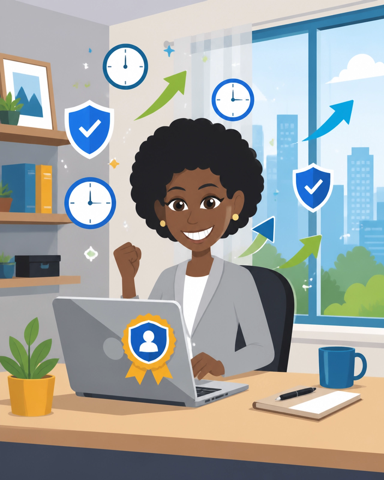Illustration of a remote virtual event specialist feeling motivated by flexibility and growth opportunities — Zest City digital events recruitment